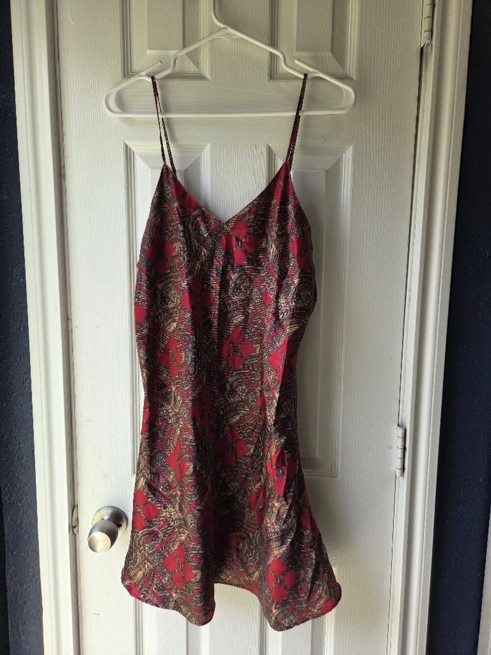 Maidenform Red Paisley Poly Satin Slip Nightgown Woman's Size Large
